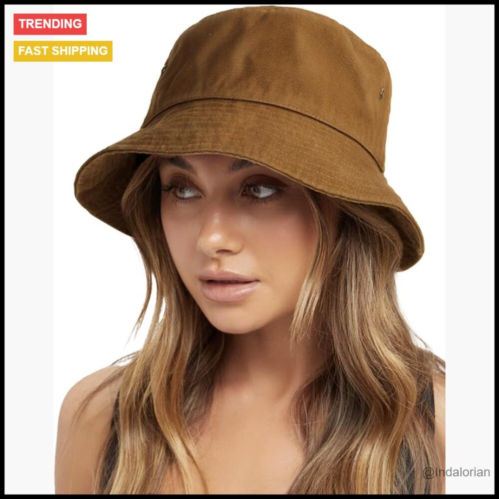 Washed Cotton Bucket Hat Packable Summer Beach Sun Hat Adjustable Chin Strap